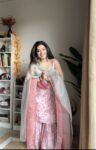Floral pink sharara set with shaded dupatta 6