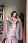 Floral pink sharara set with shaded dupatta 4