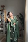 Mehendi Green Sharara Set With Hand Work Buttis And Mirror Work Lace Duppatta 2