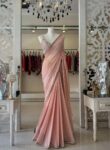 Pink Pure georgette saree with hand embroidered blouse 2