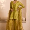 Lime and Mustard yellow tissue silk sharara set 1