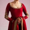 Blood red hand work anarkali suit 1