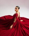Blood red hand work anarkali suit 3