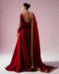 Blood red hand work anarkali suit 4